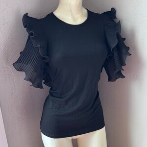 Leo and Ugo ruffle sleeve black blouse size 1 short sleeve